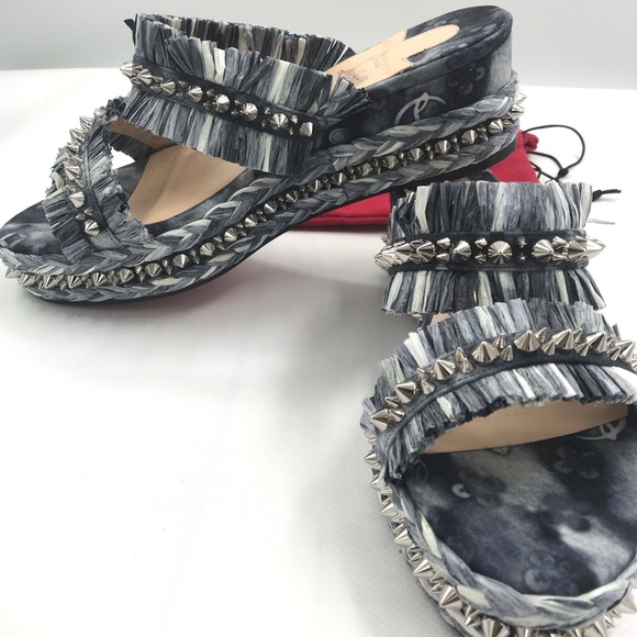 Christian Louboutin Spiked Denim Espadrille Mules - Picture 5 of 16